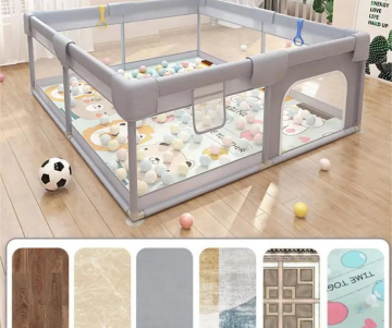 Бебешка кошара за игра 120X120 + 2 Подаръка - Двулицево килимче игра + Топки за игра| Просторна, безопасна и сгъваема кошара за бебе и малко дете – лесна за почистване, подходяща за дом и двор, изгодна цена