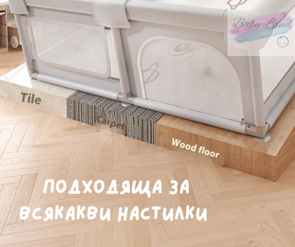 Бебешка кошара за игра 120×120 + 3 ПОДАРЪКА – Двулицево Килимче с XPE Пяна, ТОПКИ за игра и ДРЪЖКИ за изправяне… – детайл 2