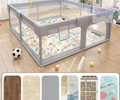 Кошара за игра за бебе 120x120 с 2 ПОДАРЪКА – двулицево килимче и топки за игра | Просторна, сгъваема и безопасна