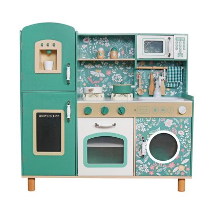 Детска Дървена Кухня GINGER HOME – Винтидж Стил с Електронни Котлони, Светлини, Звуци и Функционални Аксесоари, 91x31x90 см