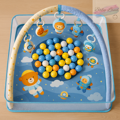 Активна гимнастика за бебе 3 в 1 – постелка и кът за игра с арки + 50 цветни топки ПОДАРЪК