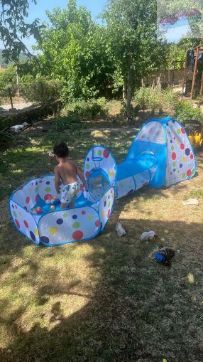 Детска палатка 3в1 с тунел и сух басейн + 50 цветни топки подарък – сгъваем кът за игра за момичета и момчета – детайл 2