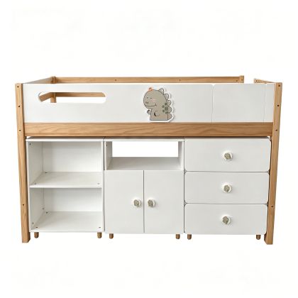 Детско Комбинирано Легло GINGER HOME DINO с Етажерка, Шкаф, Скрин и Подматрачна Рамка, 90x200 см