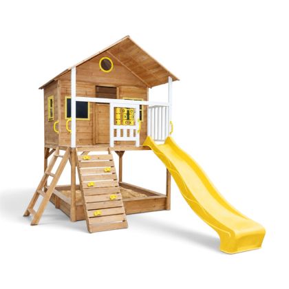 Голяма Детска Къща GINGER HOME с Пясъчник и Пързалка, за Игра на Открито в Двора и Градината, Дървена, 258х271.5х291 см.