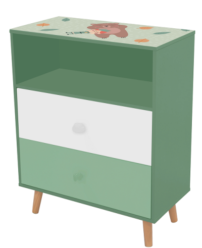 Детски Шкаф за Играчки и Дрехи GINGER HOME, Етажерка с за Детска Стая с 2 чекмеджета, Мече, FOREST