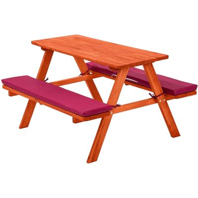 Детска Маса за Пикник с Пейки и Меки Възглавници GINGER HOME, Градинска, Дървена, 89х79х50 см.