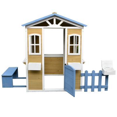 Детска Къща GINGER HOME, Дървена, Игра на Открито в Двора и Градината, Бяло, Синьо, 205х119х140 см.