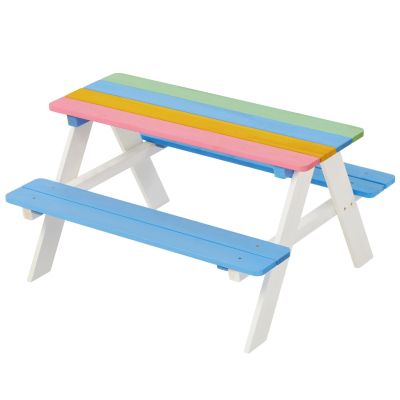 Детска Маса за Пикник с Пейки GINGER HOME, Градинска, Дървена, Игри на Открито, RAINBOW, 89х79х50 см.