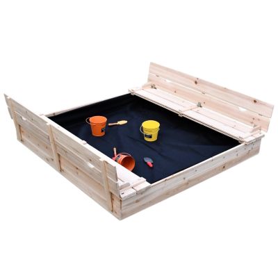 Голям Детски Пясъчник с Пейки и Сгъваем Капак GINGER HOME 157x157x21см, Дървен