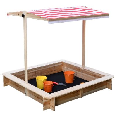 Детски Пясъчник GINGER HOME с Регулируем Покрив с UV Защита, 117x117x113 см, Дървен – Идеален за Игра на Открито