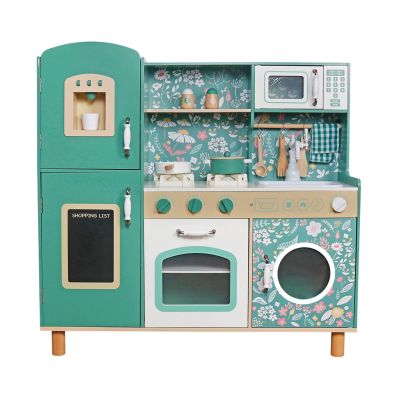 Детска Дървена Кухня GINGER HOME – Винтидж Стил с Електронни Котлони, Светлини, Звуци и Функционални Аксесоари, 91x31x90 см