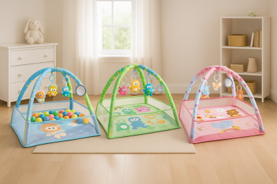 Активна гимнастика за бебе 3 в 1 – постелка и кът за игра с арки + 50 цветни топки ПОДАРЪК