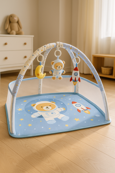 Активна гимнастика за бебе 3 в 1 – постелка и кът за игра с арки + 50 цветни топки ПОДАРЪК