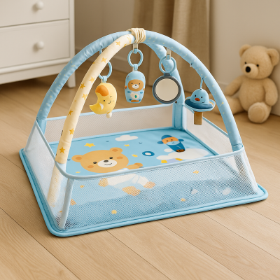 Активна гимнастика за бебе 3 в 1 – постелка и кът за игра с арки + 50 цветни топки ПОДАРЪК