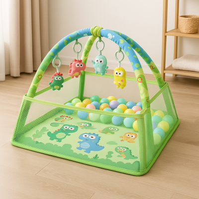 Активна гимнастика за бебе 3 в 1 – постелка и кът за игра с арки + 50 цветни топки ПОДАРЪК