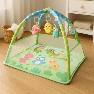 Активна гимнастика за бебе 3 в 1 – постелка и кът за игра с арки + 50 цветни топки ПОДАРЪК