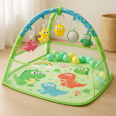 Активна гимнастика за бебе 3 в 1 – постелка и кът за игра с арки + 50 цветни топки ПОДАРЪК