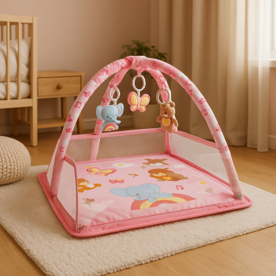 Активна гимнастика за бебе 3 в 1 – постелка и кът за игра с арки + 50 цветни топки ПОДАРЪК