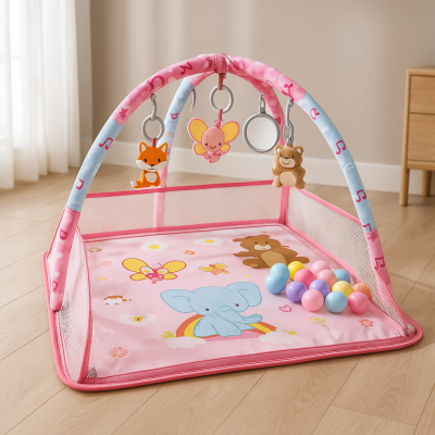 Активна гимнастика за бебе 3 в 1 – постелка и кът за игра с арки + 50 цветни топки ПОДАРЪК