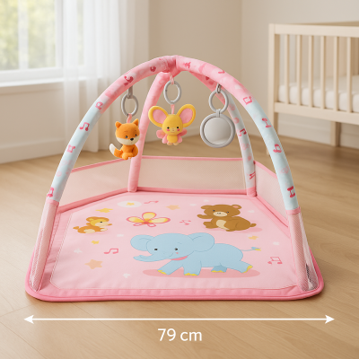 Активна гимнастика за бебе 3 в 1 – постелка и кът за игра с арки + 50 цветни топки ПОДАРЪК