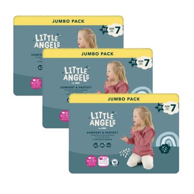 Little Angels Comfort & Protect – Размер 7, 3×40 бр. (120 бр.) | Jumbo Pack комплект, 12 часа сухота, нежни към кожата, оригинален UK внос