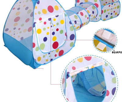 Детска палатка и тента 3в1 с тунел +ПОДАРЪК  50 Цветни Топки – голям комплект за игра, движение и забавление | Просторна палатка, забавен тунел и мини „басейн“ с топки в едно – подходящи за дом, двор, детска стая, партита, пълзене, координация и активна и
