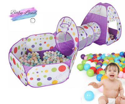 Детска палатка и тента 3в1 с тунел +ПОДАРЪК  50 Цветни Топки – голям комплект за игра, движение и забавление | Просторна палатка, забавен тунел и мини „басейн“ с топки в едно – подходящи за дом, двор, детска стая, партита, пълзене, координация и активна и