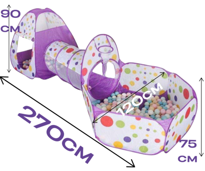 Детска палатка и тента 3в1 с тунел +ПОДАРЪК  50 Цветни Топки – голям комплект за игра, движение и забавление | Просторна палатка, забавен тунел и мини „басейн“ с топки в едно – подходящи за дом, двор, детска стая, партита, пълзене, координация и активна и