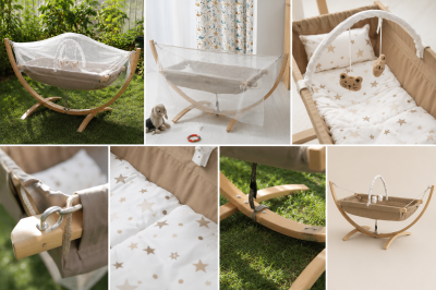🌙 Луксозен бебешки хамак SafeMom от естествена букова дървесина 👶💤 с ПОДАРЪК мрежа против комари 🦟, матрак и възглавничка 🎁 – 100% памучна дишаща материя, антиколик ефект и ергономична позиция за спокоен и безопасен сън още от новородено до 3 години 💙 Под