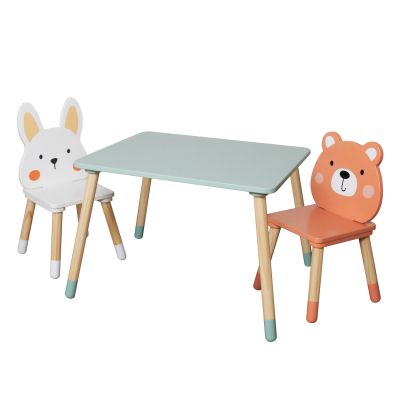 Детска Дървена Маса с 2 Столчета GINGER HOME – Мече и Зайче, Комплект за Игра и Учене