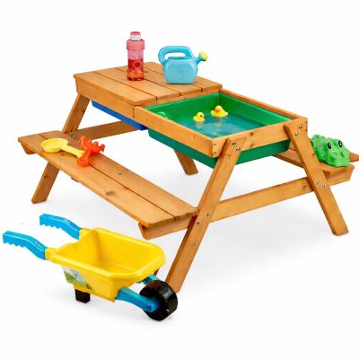 Детска Дървена Маса с Пейки и Пясъчник GINGER HOME – 2в1, Повдигащ се Плот, 90x86x50 см