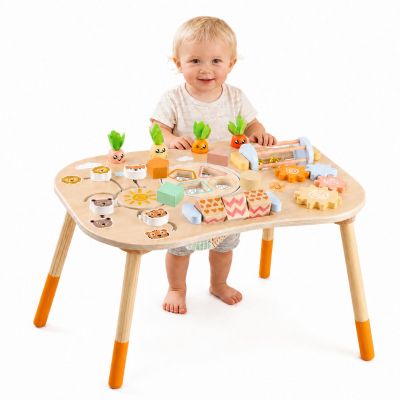Детска Активна Маса GINGER HOME, Монтесори Център за игра 6 в 1, Масивно Дърво, 46x30.5x43.5 см