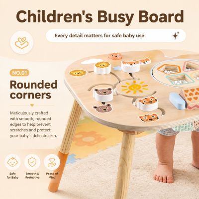 Детска Активна Маса GINGER HOME, Монтесори Център за игра 6 в 1, Масивно Дърво, 46x30.5x43.5 см