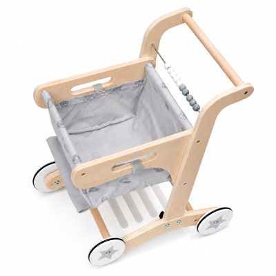 Детска Дървена Проходилка GINGER HOME, Количка за Пазаруване с Кош, Играчка за Бутане, Монтесори, 52 см