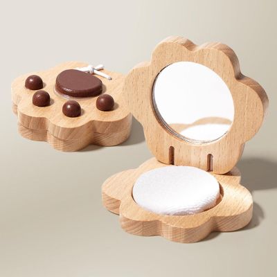 Детски Дървен Козметичен Комплект GINGER HOME, Гримове за Ролева Игра, Чантичка, Монтесори