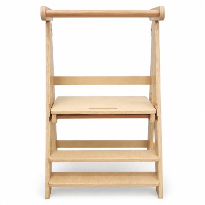 Монтесори Кула за Деца GINGER HOME, Сгъваемо Помощно Столче за Кухня, Learning Tower, Безопасна Детска Стълба, Масивно Натурално Дърво, 51x37x92 см