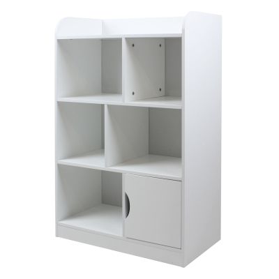 Детска Секция GINGER HOME за Съхранение на Книжки и Играчки, Етажерка с 4 Нива и Вратичка - Бяла