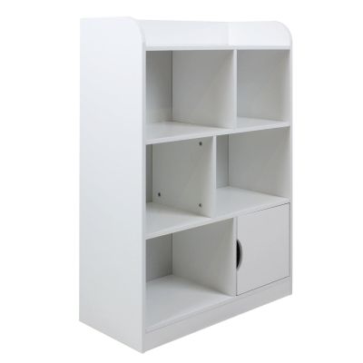 Детска Секция GINGER HOME за Съхранение на Книжки и Играчки, Етажерка с 4 Нива и Вратичка - Бяла