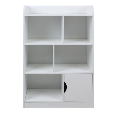 Детска Секция GINGER HOME за Съхранение на Книжки и Играчки, Етажерка с 4 Нива и Вратичка - Бяла