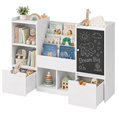 Детски Органайзер за Играчки GINGER HOME с Черна Дъска, Етажерка, 2 Чекмеджета и 6 Отделения, Масивно Дърво и MDF, 140x51x80 см