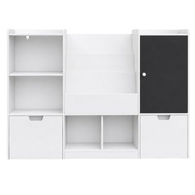 Детски Органайзер за Играчки GINGER HOME с Черна Дъска, Етажерка, 2 Чекмеджета и 6 Отделения, Масивно Дърво и MDF, 140x51x80 см