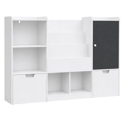 Детски Органайзер за Играчки GINGER HOME с Черна Дъска, Етажерка, 2 Чекмеджета и 6 Отделения, Масивно Дърво и MDF, 140x51x80 см