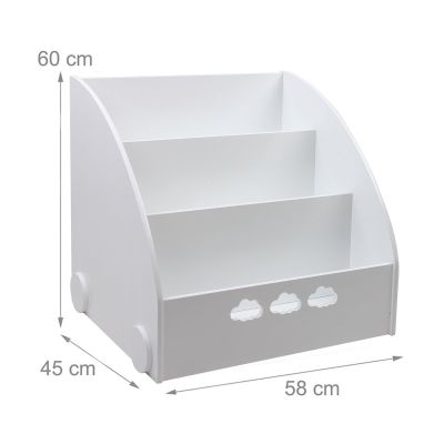 Детска Етажерка GINGER HOME с 3 Отделения за Съхранение на Книжки, Облак, Бяла
