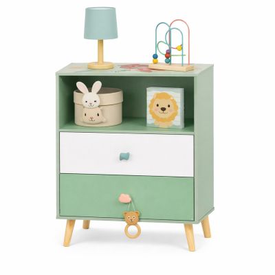 Детски Шкаф за Играчки и Дрехи GINGER HOME, Етажерка за Детска Стая с 2 чекмеджета, Мече, FOREST