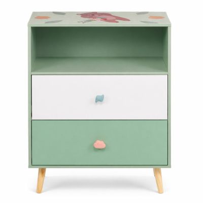 Детски Шкаф за Играчки и Дрехи GINGER HOME, Етажерка за Детска Стая с 2 чекмеджета, Мече, FOREST