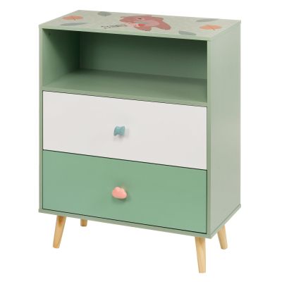 Детски Шкаф за Играчки и Дрехи GINGER HOME, Етажерка за Детска Стая с 2 чекмеджета, Мече, FOREST