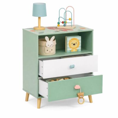 Детски Шкаф за Играчки и Дрехи GINGER HOME, Етажерка за Детска Стая с 2 чекмеджета, Мече, FOREST