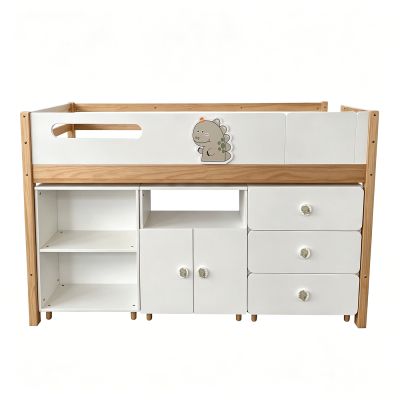Детско Комбинирано Легло GINGER HOME DINO с Етажерка, Шкаф, Скрин и Подматрачна Рамка, 90x200 см