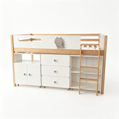 Детско Комбинирано Легло GINGER HOME DINO с Етажерка, Шкаф, Скрин и Подматрачна Рамка, 90x200 см