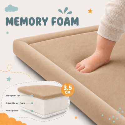Детски Мемори Килим GINGER HOME LOLLA, 150x200 см, 3,5 см Дебелина, Кадифено Мек Водоустойчив Горен Слой, Мемори Пяна, Противохлъзгаща Основа, Бежов